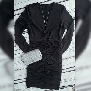 Guess Ruched Long Sleeve Bodycon/Fitted Black Dress Size Small